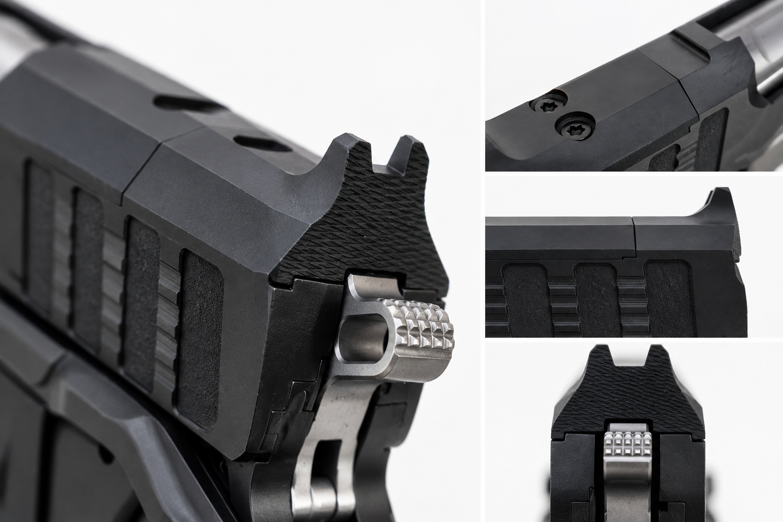 Jacob Grey Hex Pro fixed rear sight plate shown from multiple angles