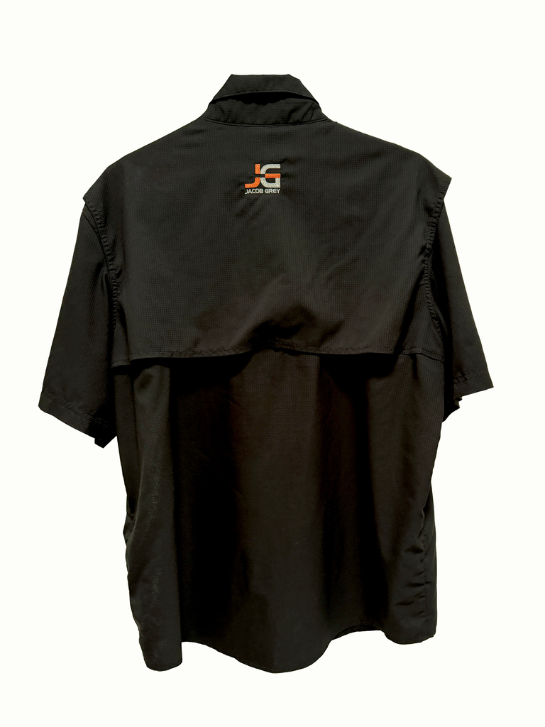 Jacob Grey Button Up Lightweight Short Sleeve Logo Shirt - Black