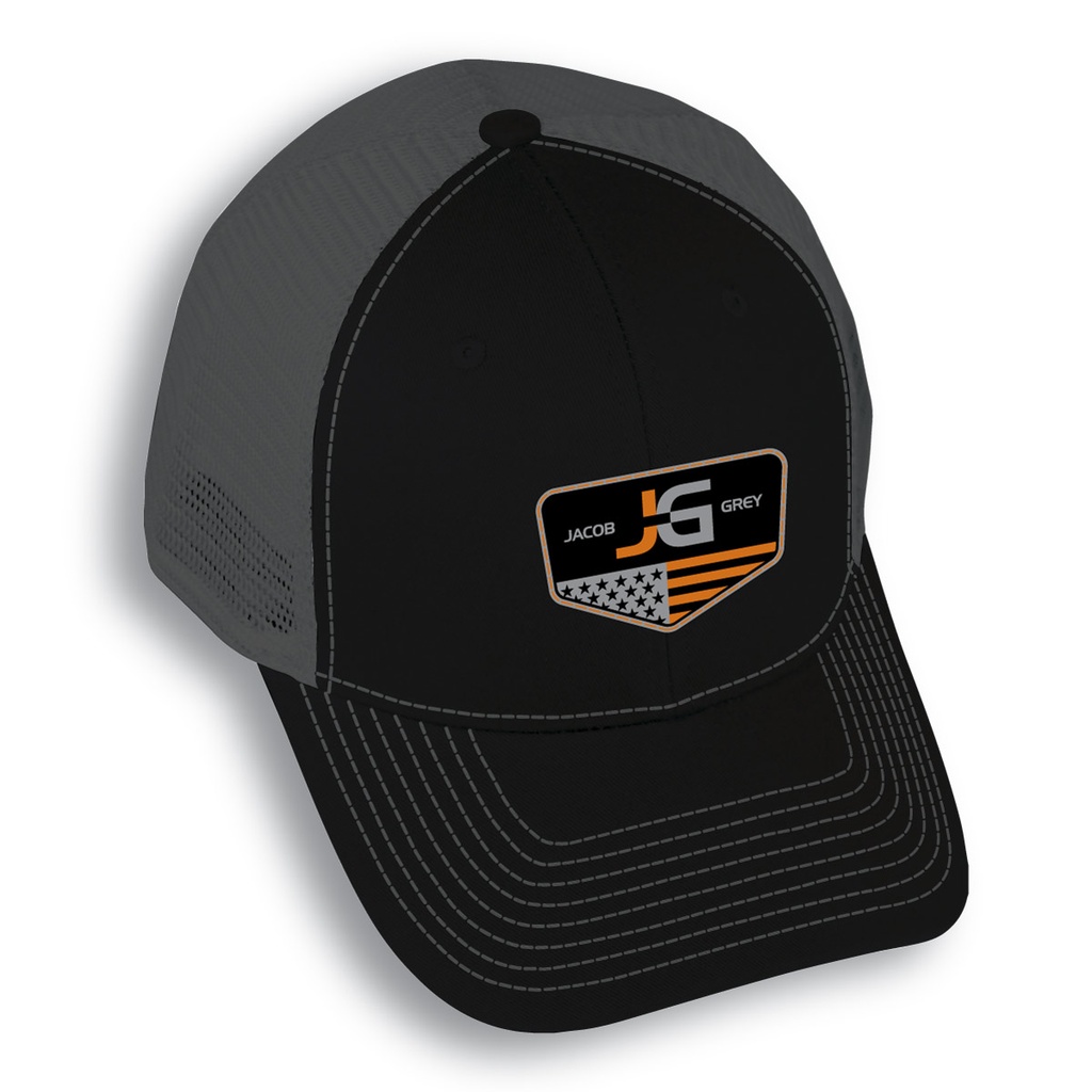 Jacob Grey Hat, Black & Grey, Trucker Style, Homeplate Patch