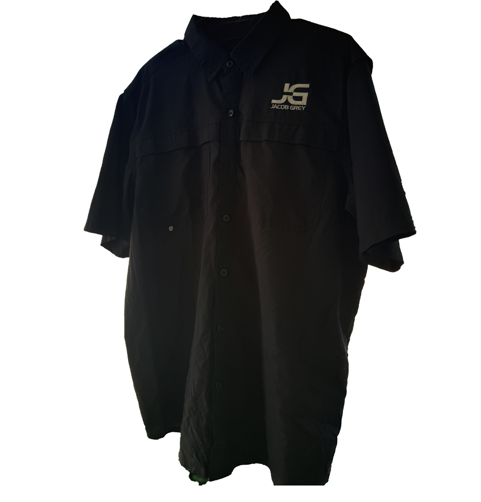 Jacob Grey Button Up Lightweight Short Sleeve Logo Shirt - Black