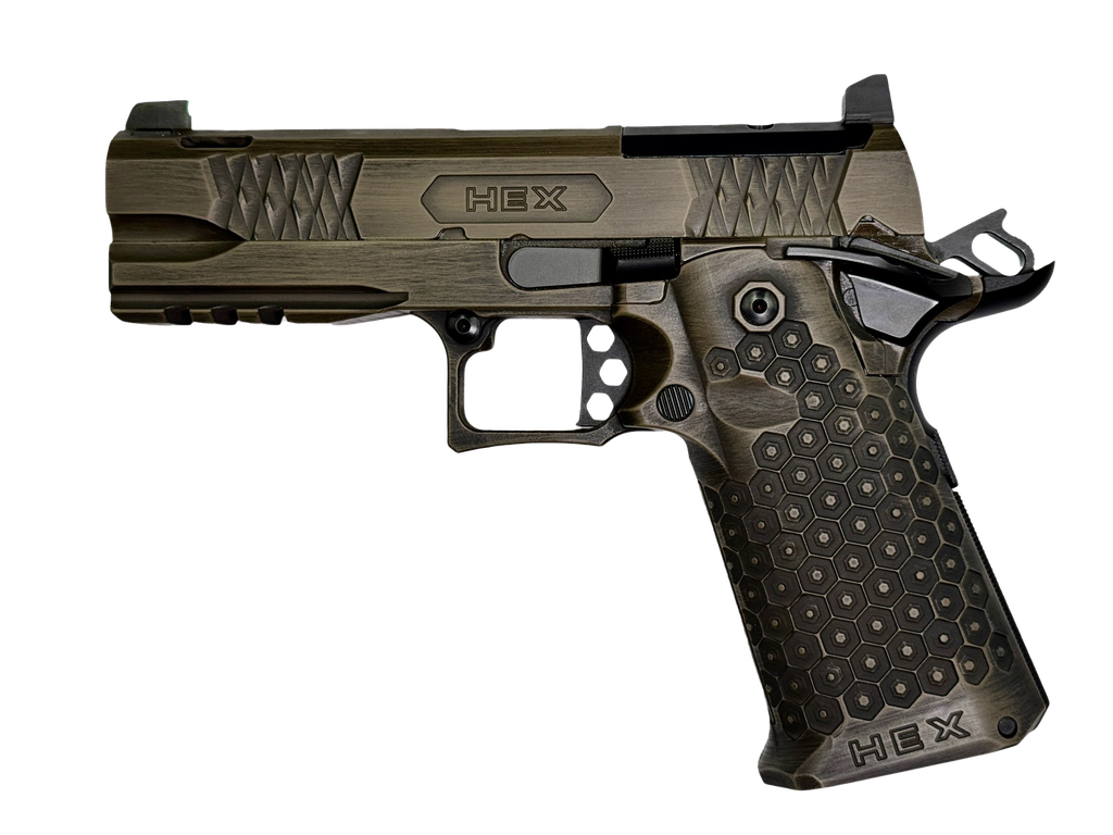 HEX, Complete Handgun, 4.25", 2 ea 18rd Mags, Battle Worn Brown w/ Black Barrel