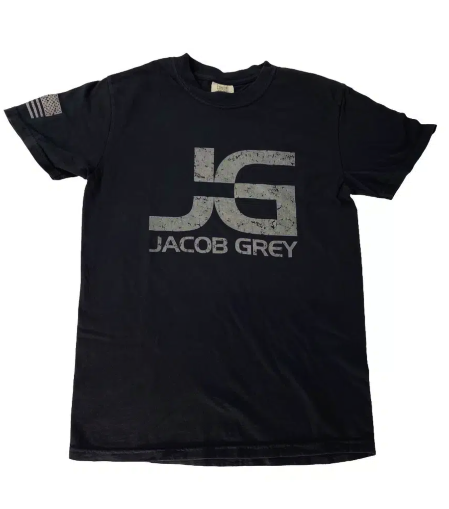 Jacob Grey T-Shirt - Soft Wash, Armor Black, Distressed JG Logo and U.S. Flag