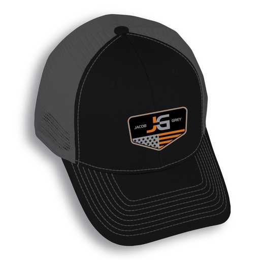 [HAT2024BB] Jacob Grey Hat, Black & Grey, Trucker Style, Homeplate Patch