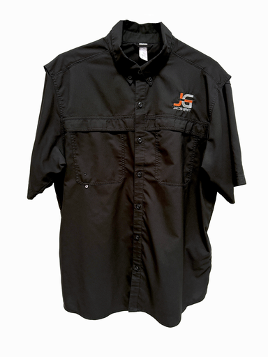 Jacob Grey Button Up Lightweight Short Sleeve Logo Shirt - Black