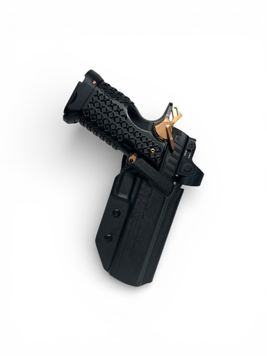 Alpha Omega OWB Holster, Nox 9 – Open Top, Black, TRS Belt Mount, Includes QLS Kit