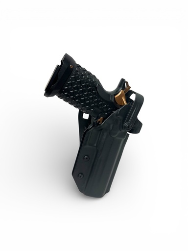 Alpha Omega OWB Holster, Nox 9 – Black, TRS Belt Mount, Includes QLS Kit, Level 2 Hood