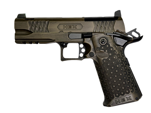 [HEX425-BN-BWB-17] HEX, Complete Handgun, 4.25", 2 ea 17rd Mags, Battle Worn Brown w/ Black Barrel
